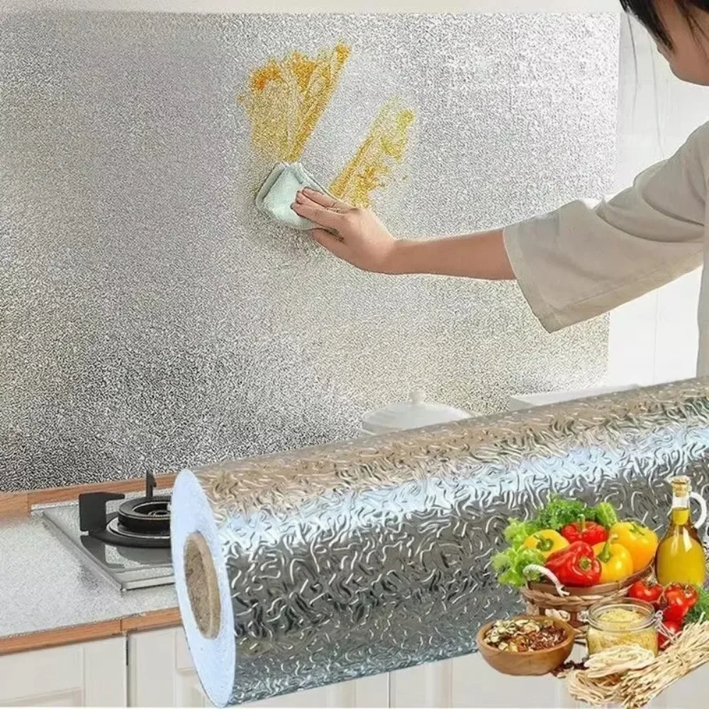 Oil-proof Wall Stickers Waterproof Self Adhesive Aluminum Foil Paper Stove Cabinet High Temperature Resistant