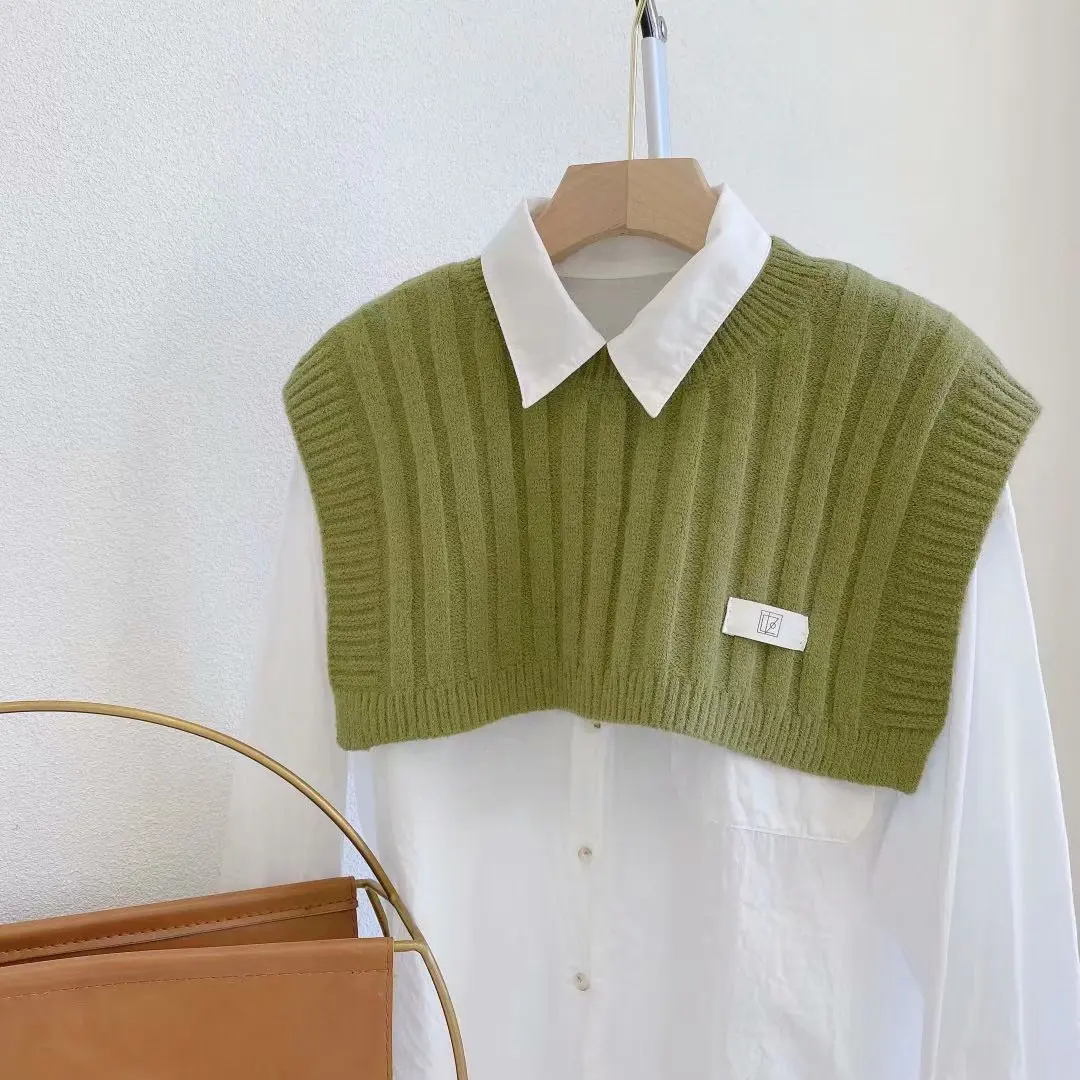 

2022 Spring Autumn Knitting Shawl Air Conditioning Room Decoration Neck Protection False Collar Cloak Women Ponchos Capes Green