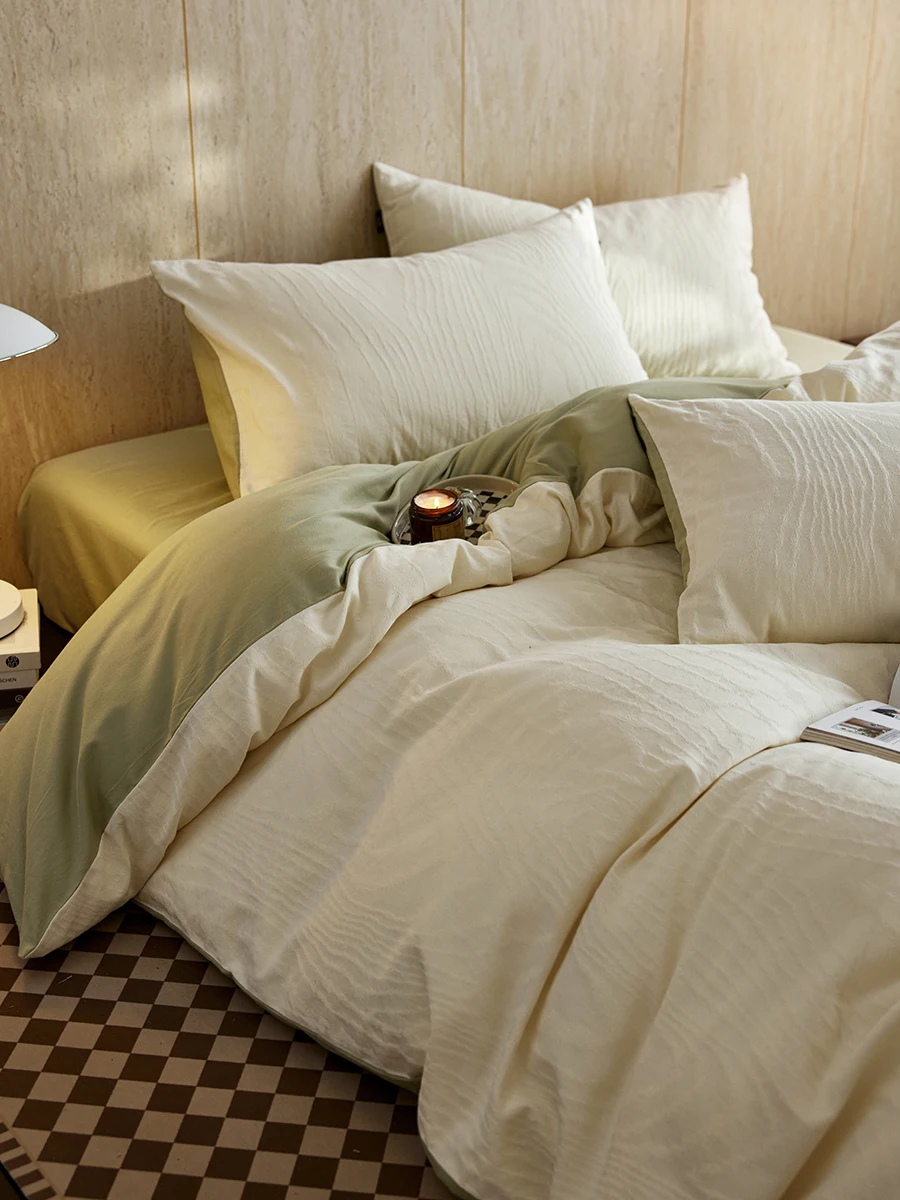 Simple Cotton 60-Thread Count Bedding Set Four-Piece Set Allergy-Free Floral Patterned Duvet Cover Bedding Accessories