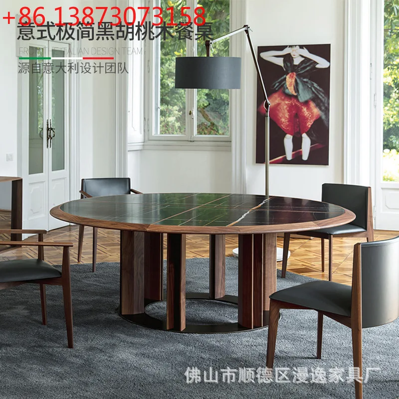 

Italian North American black walnut solid wood dining table Small apartment household rock slab dining table Dining table Rock