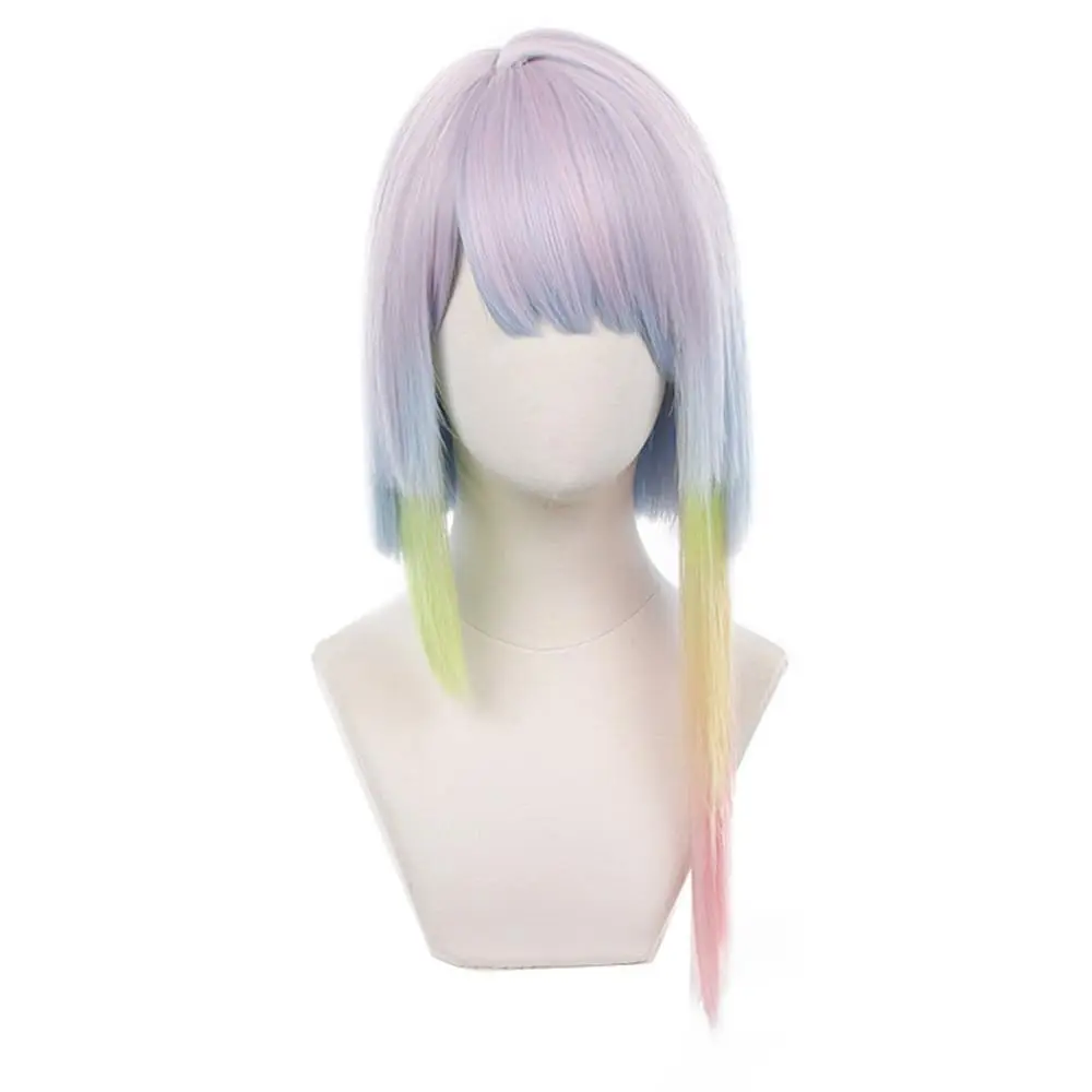 Anime Mixed Colorful Bob Cosplay Wigs for Women Girl Halloween Costume Cyberpunk: Edgerunners Party Synthetic Rainbow Wig