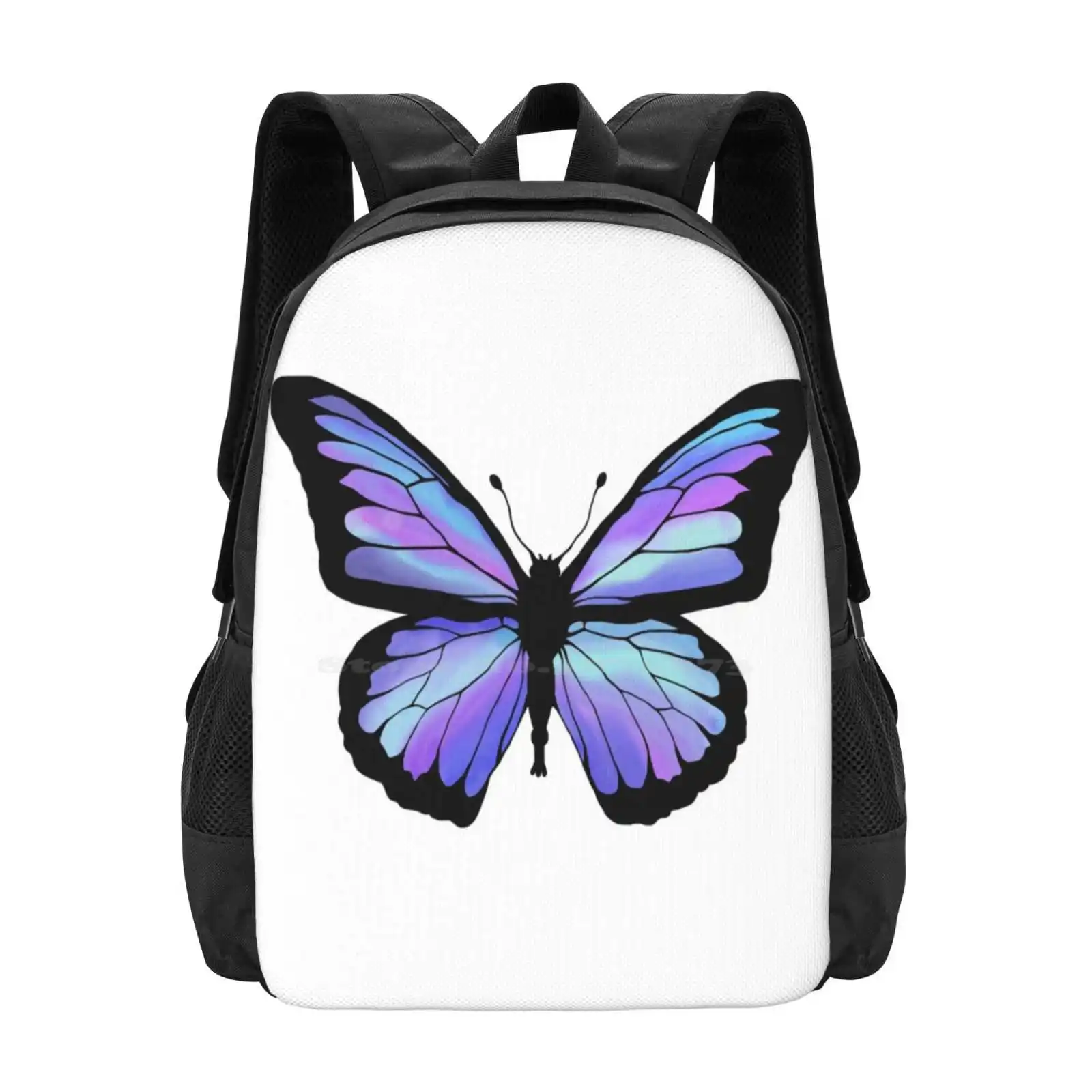 Cool Color Butterfly Teen College Student Backpack Pattern Design Bags Purple Butterfly Blue Butterfly Butterfly Gradient