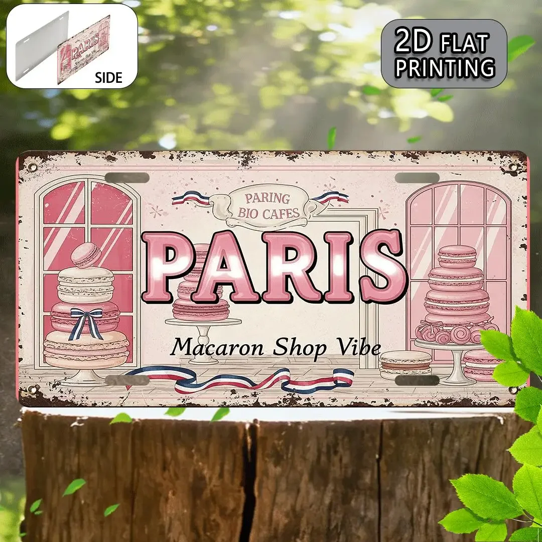 2D Flat,1pc Vintage Aluminum Sign,Paris Macaron Shop Style, Vintage Metal Decoration, Decorative Sign, Wall Decoration Home,C