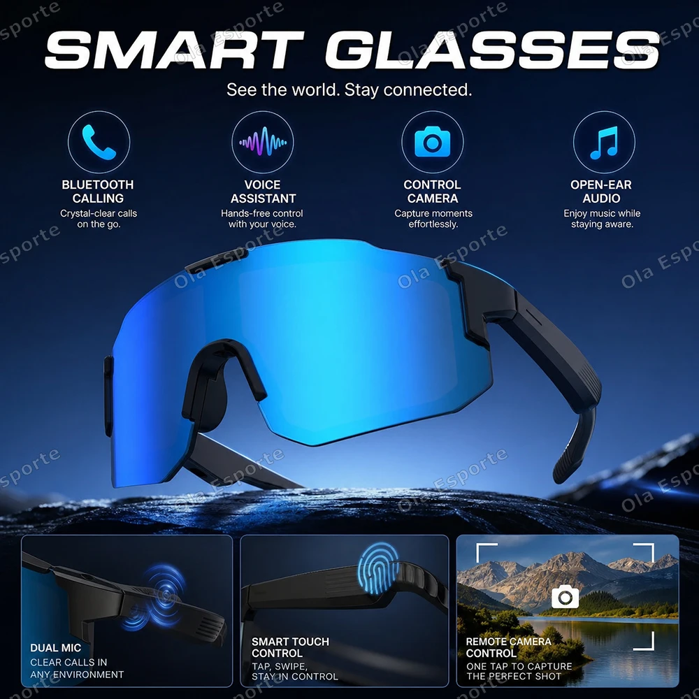 Neue HD AI Smart-Brille: Freisprechfunktion, Musikwiedergabe, Kamerasteuerung, Sprachassistent, Fahrrad-Smart-Sonnenbrille für Herren 2026