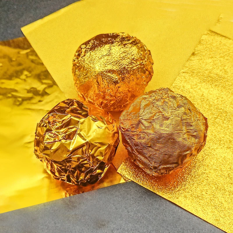 100Pcs/Pack Golden Aluminum Foil Candy Chocolate Cookie Wrapping Tin Paper Party DIY  Metal Embossing Gift Packaging Craft Paper