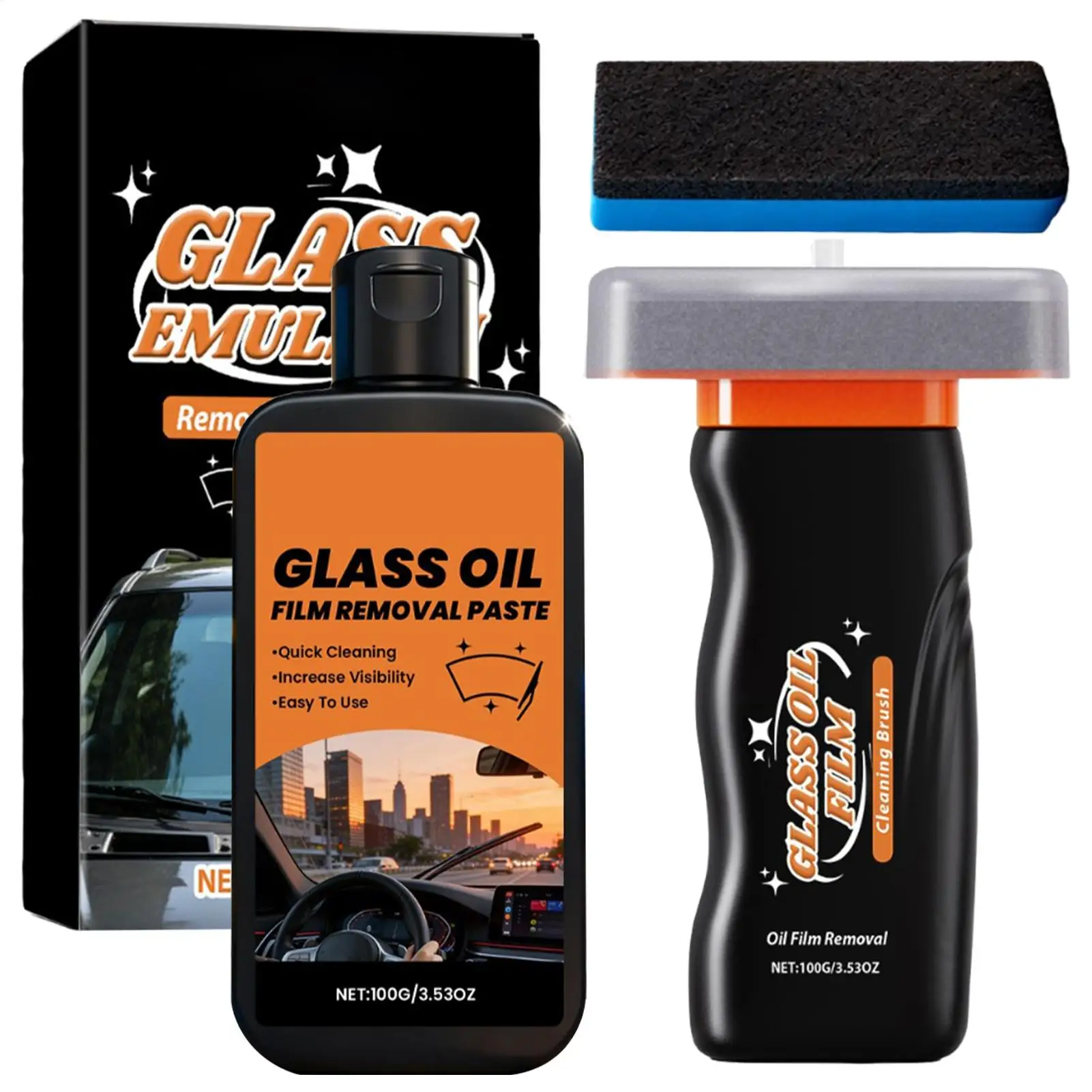 

Car Oil Film Cleaning Brush Kit 120ml Car Glass Oil Film Remover For Car Windshields Windows Removing Oil Film Stains