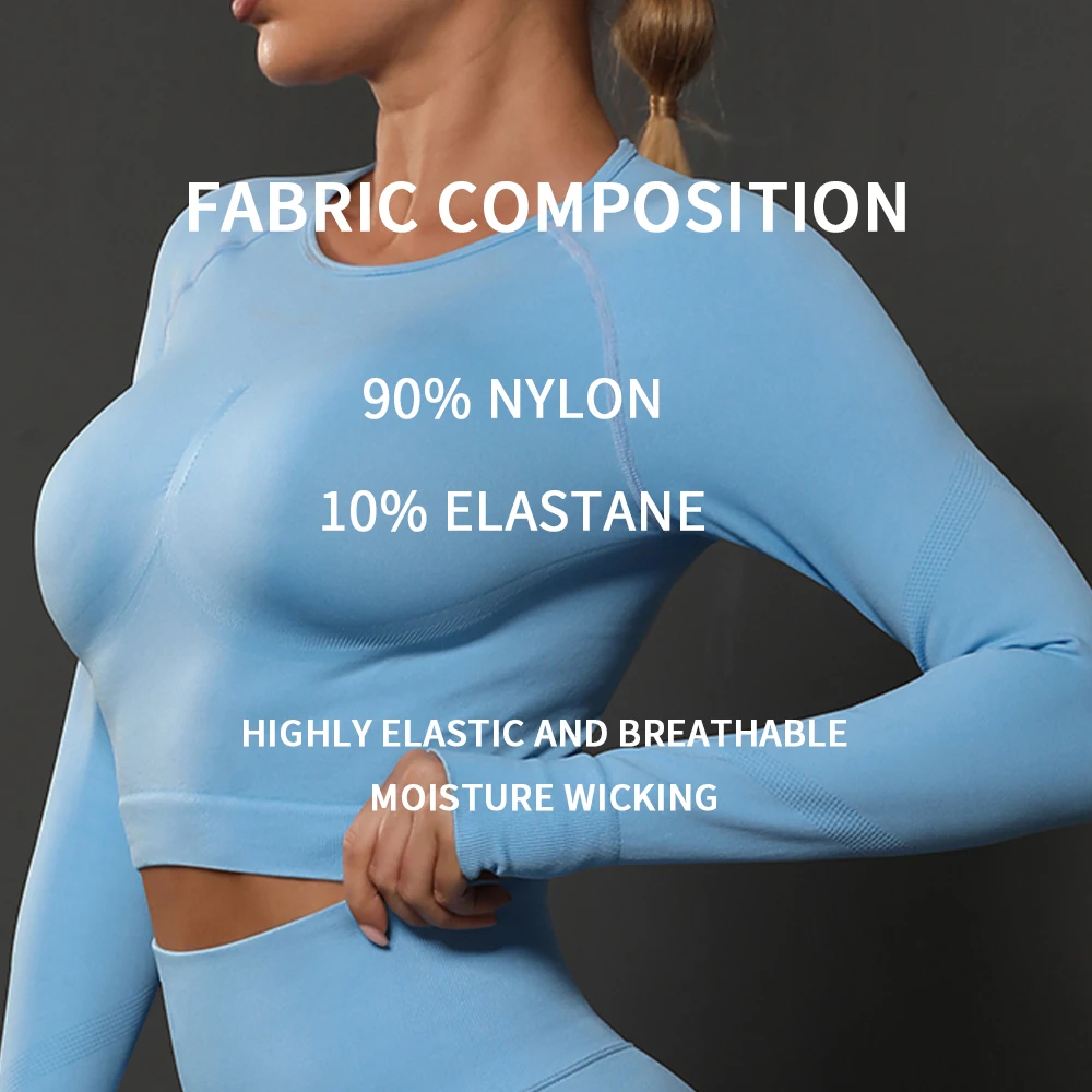 Vnazvnasi Seamless Elastic Sports Long Sleeve Top With Finger Cutout Yoga Shirt for Fitness Workout Sportswear Women Gym Clothes