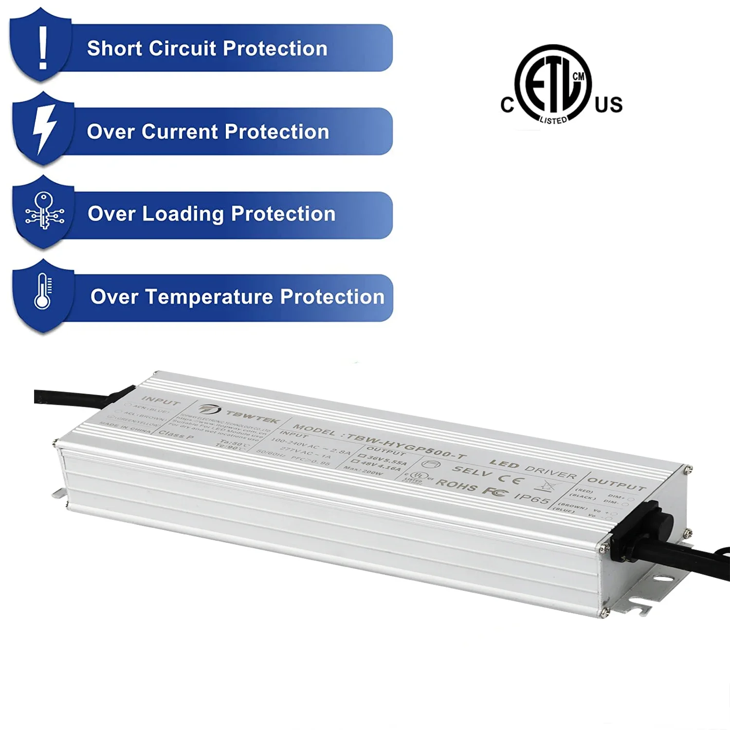 Tbwtek UL Certificated Flicker-free Waterproof IP67 Power Transformers 400w 500w 600w Led Driver Adapter Switching Power Supply