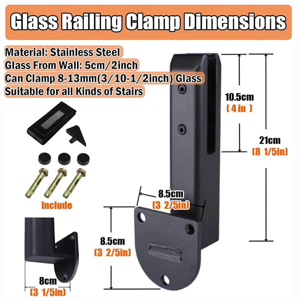 Stainless Steel Staircase Railing, Column, Balcony Side Installation, Frameless Glass, No Hole Clamp, Slot Clamp, Floor Clamp