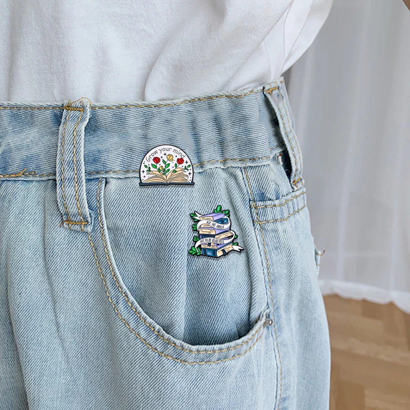 New Pretty Book Flower Collection Enamel Brooches Grow Your Mind Read Pile Lapel Pins Nice Gift For Student Teacher