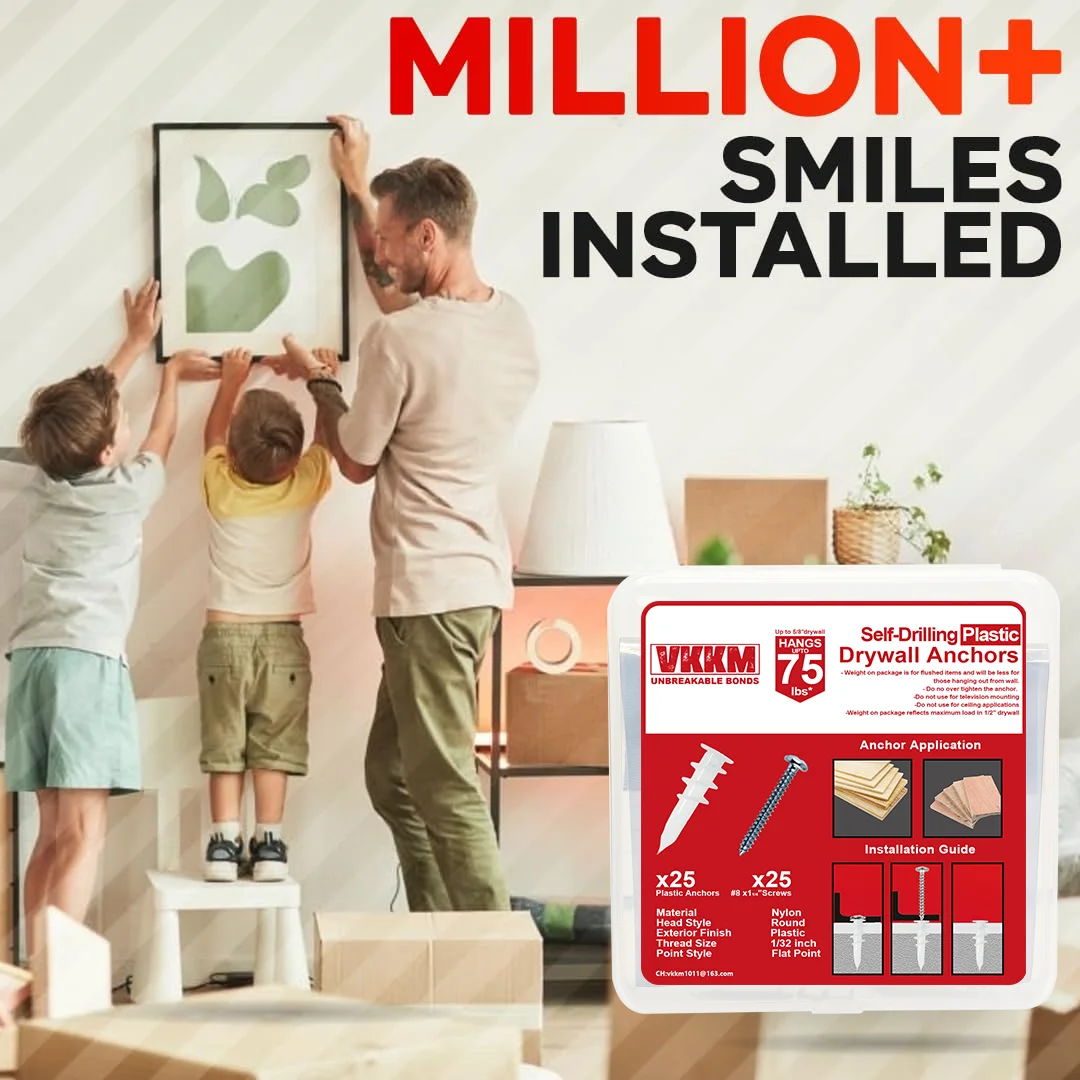 ชุดสมอผนังแห้งพลาสติก VKKM ดีไซน์การเจาะด้วยตนเอง ไนลอนเสริมความสามารถในการรับน้ําหนักได้ดีเยี่ยม