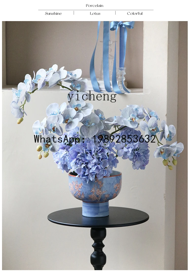 blue and white porcelain vase ornament living room flower arrangement dining table high-end retro ceramic large flower pot