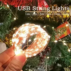 Christmas 10M 20M Waterproof USB LED Lights String Copper Wire Fairy Garland Light Lamp Wedding Party Holiday Lighting Wreath