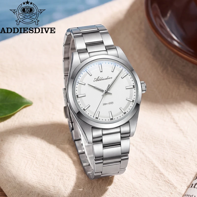 ADDIESDIVE Luxury 36mm Men Analog Quartz Wristwatch K1 Bubble Mirror Glass 100m Water Resistant Simple Business Daily Watch