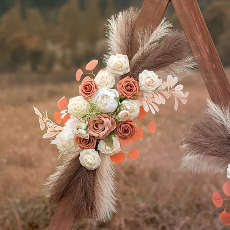 2pcs Artificial Pampas Grass Arches Fake Flowers Boho Wedding Flowers Party Arch Decoration Autumn Pampas Window Display Floral