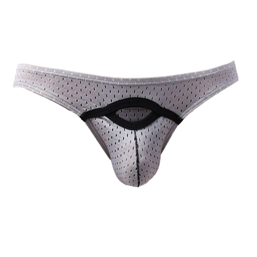 Gays Ice Silk Mesh Breathable Brief for Men Bulge Pouch Underpants Penis Front Hole Panties Man High Elastic Quick Dry Underwear