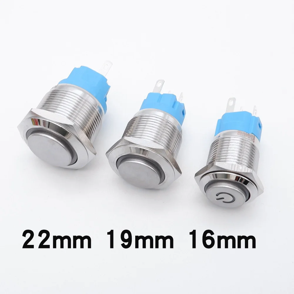 16mm 19mm 22mm Metal Push Button Switch LED Light Momentary Latching On Off Power Start Stop 3V 6V 12V 24V 110V 220V Red Biue