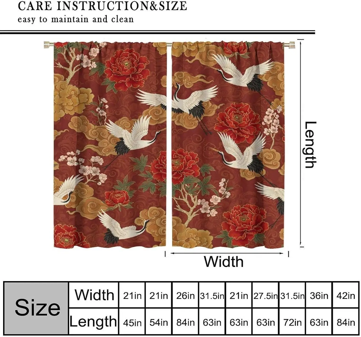 Red Gold Crane Peony Cloud Plum Blossom Chinese Style Blackout Rod Pocket Curtain Oriental Elegant Bedroom Rest Bay Window