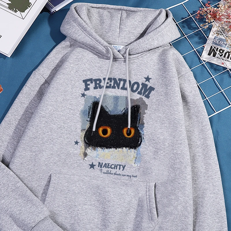 

Frendom Naechty Print Hoodie Mens Fashion Versatile Fleece Sweatshirts Unisex Comfortable Hoody Streetwear Loose Comfy Clothes