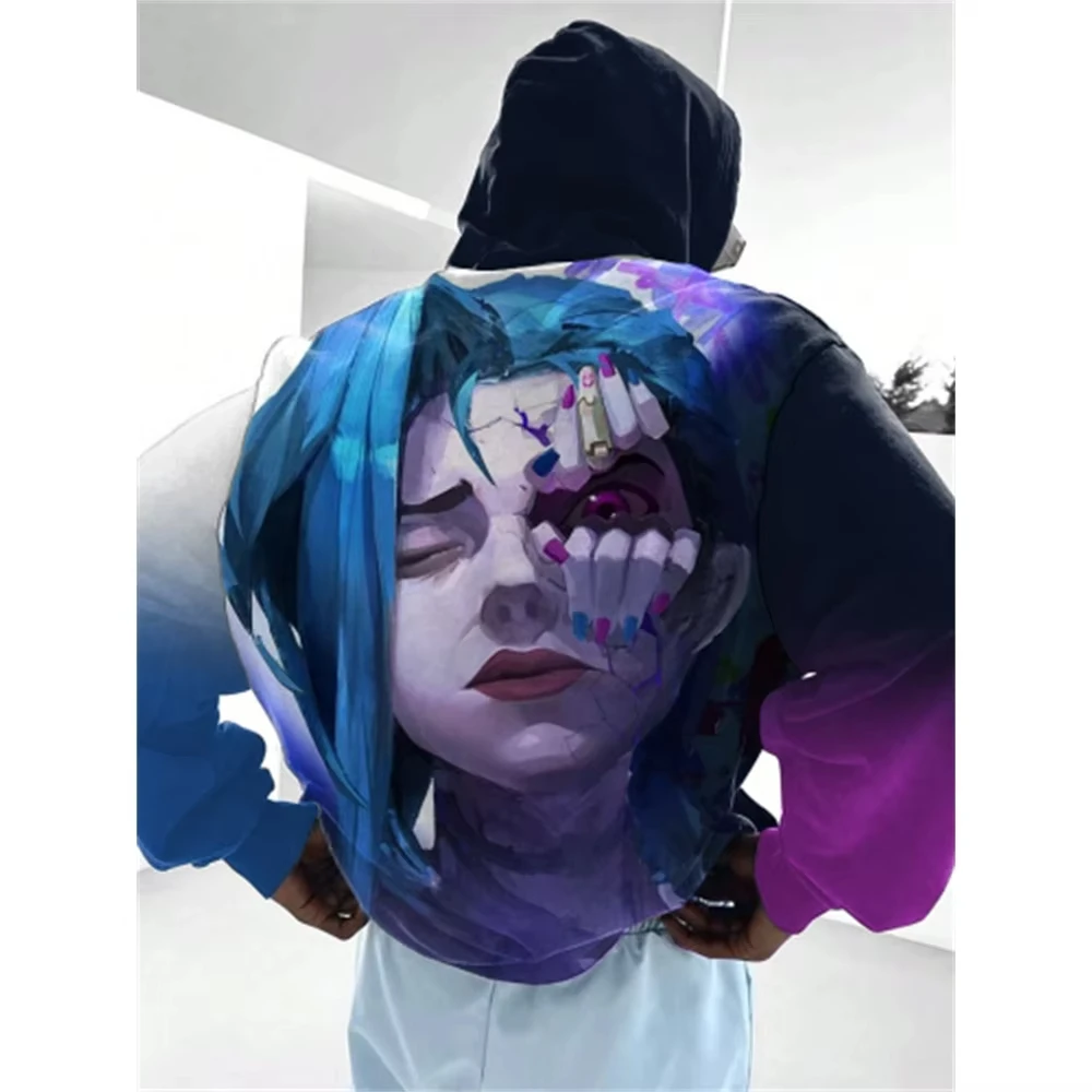 인기 Arcane League Jinx 3D 프린트 후디, 남성 패션 애니메이션 후디, 맨투맨 코트, 여성 스웨트, 남성 의류, 신상 운동복
