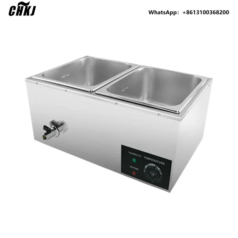CHKJ l # Commercial Stainless Steel 2-Pan Electric Bain Marie Food Warmers Buffet Server with Lid and Tap for Home, Catering, Re