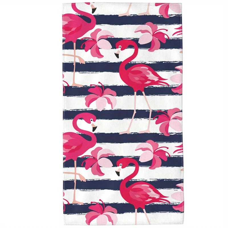 Beach Towel Fashion Flamingo Floral Stripe Pattern Sun Protection Windproof Suitable for Swimming Pool Camping Travel Blanket