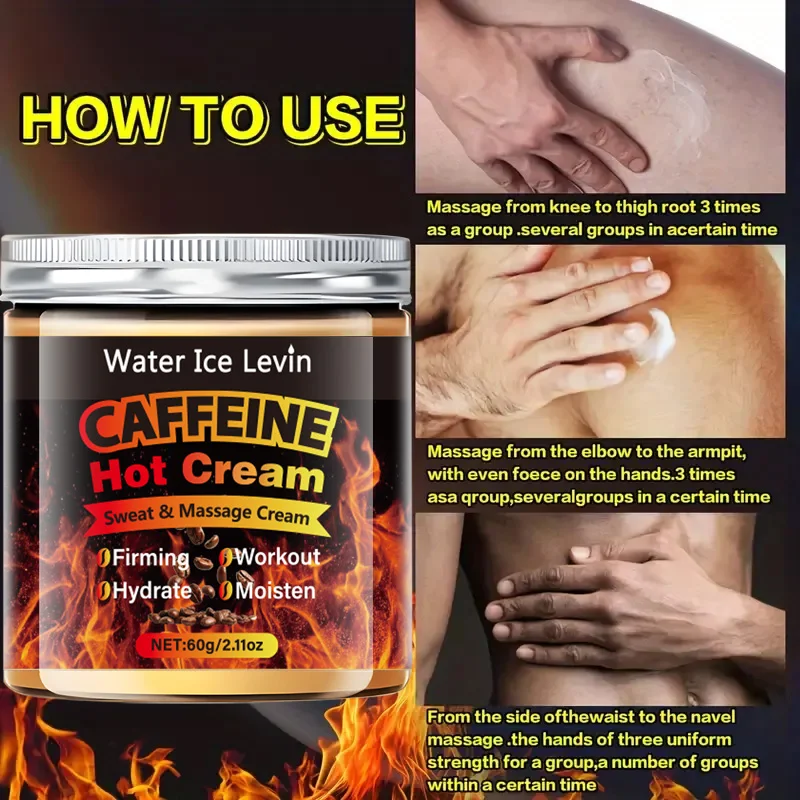 60 g Koffein-Thermo-Massagecreme – tief feuchtigkeitsspendende und straffende Feuchtigkeitscreme für Gesicht und Körper, ideale Übung, verbessertes Feuchtigkeitssystem, Feuchtigkeitscreme