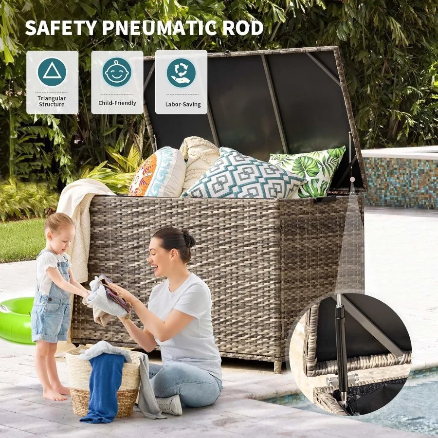 صندوق تخزين خارجي سعة 178 جالون للفناء والسطح مع عجلتين ومقبض حاوية كبيرة محمولة من الخيزران والروطان مثالية لـ Sto #3