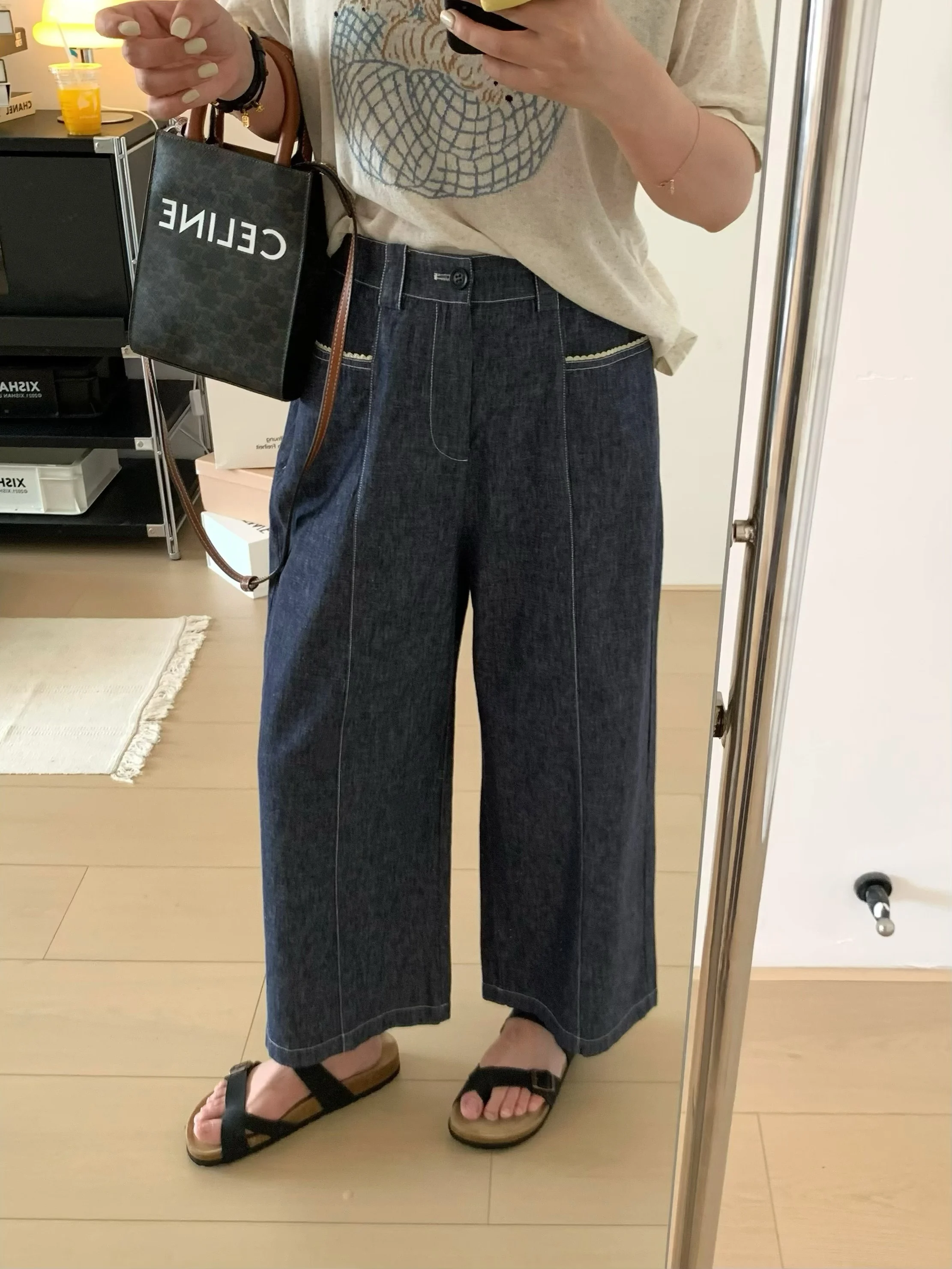 

Широкие брюки с высокой талией, женские летние повседневные свободные брюки прямого кроя с кружевной отделкой, смесь хлопка и льна, удобные, дышащие