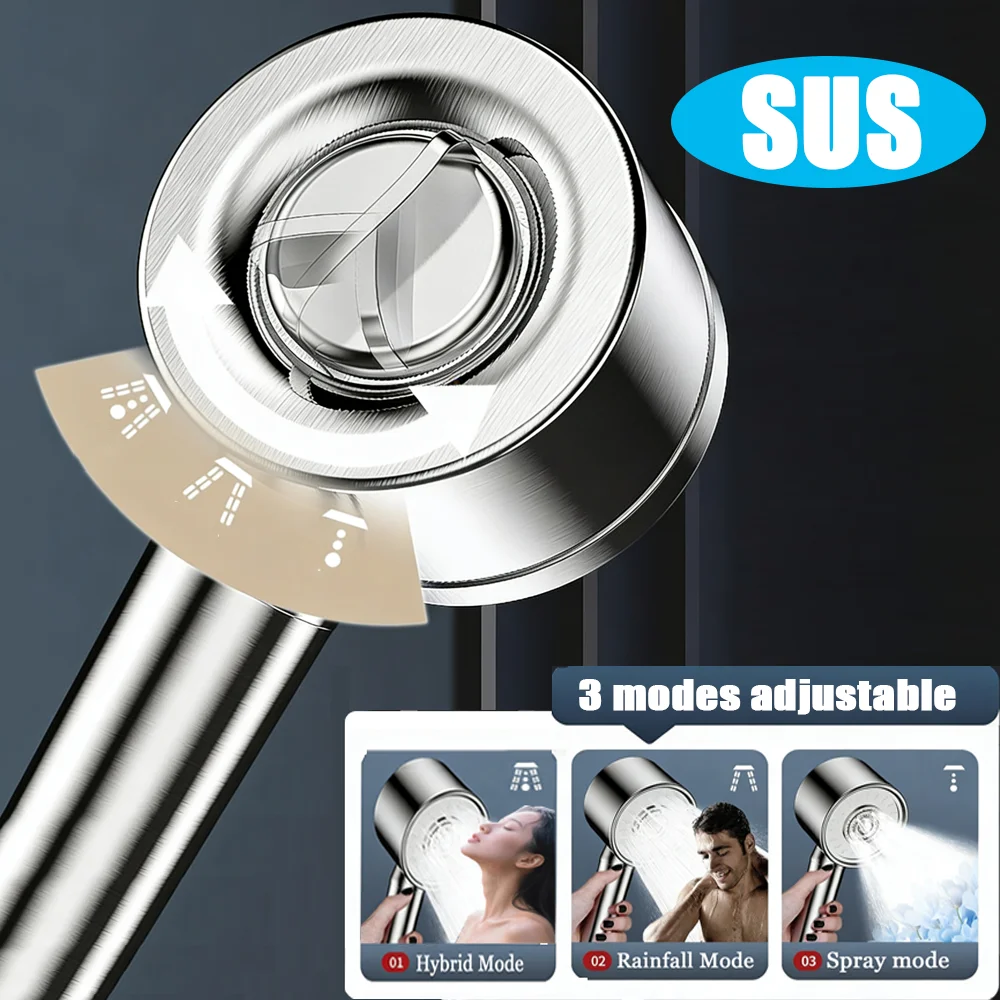 New 304 Stainless Steel 3 Modes Pressure Boost Shower Head High Pressure Spray Nozzle Massage Shower Faucet Bathroom Accessories