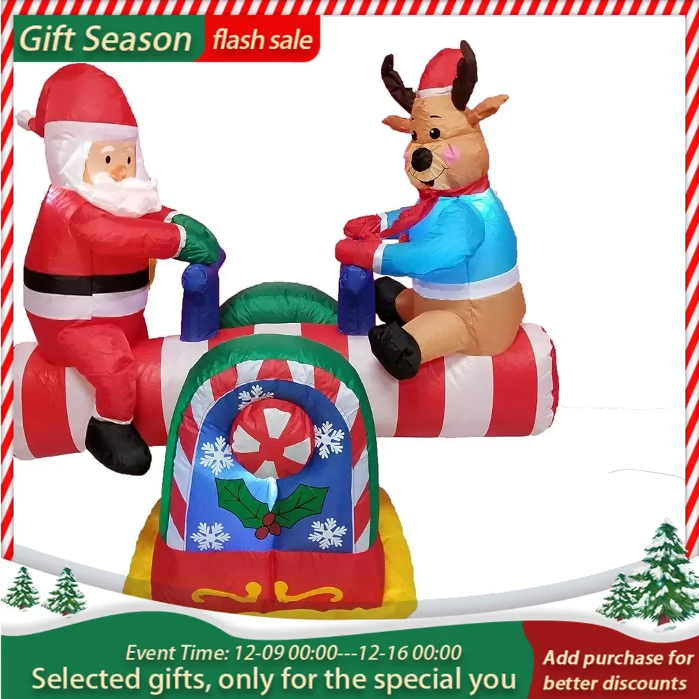 Christmas Inflatable  4 Foot Animated Santa Claus and Reindeer on Teeter Totter Outdoor Yard Decoration Christmas Inflatable