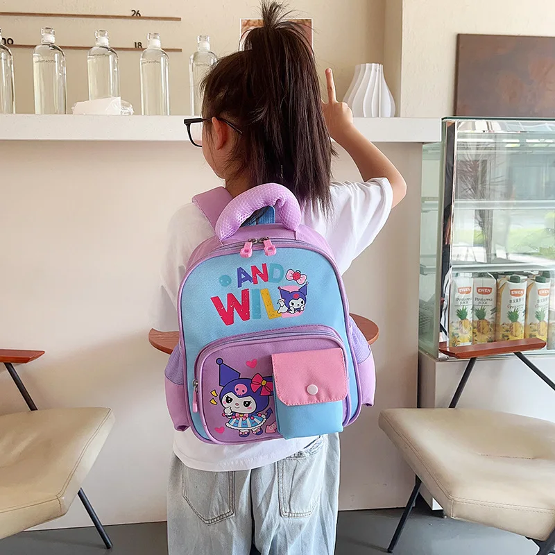 Sanrio Kulomi cute cartoon contrasting color children's schoolbag new boys and girls casual simple fresh student backpack girls