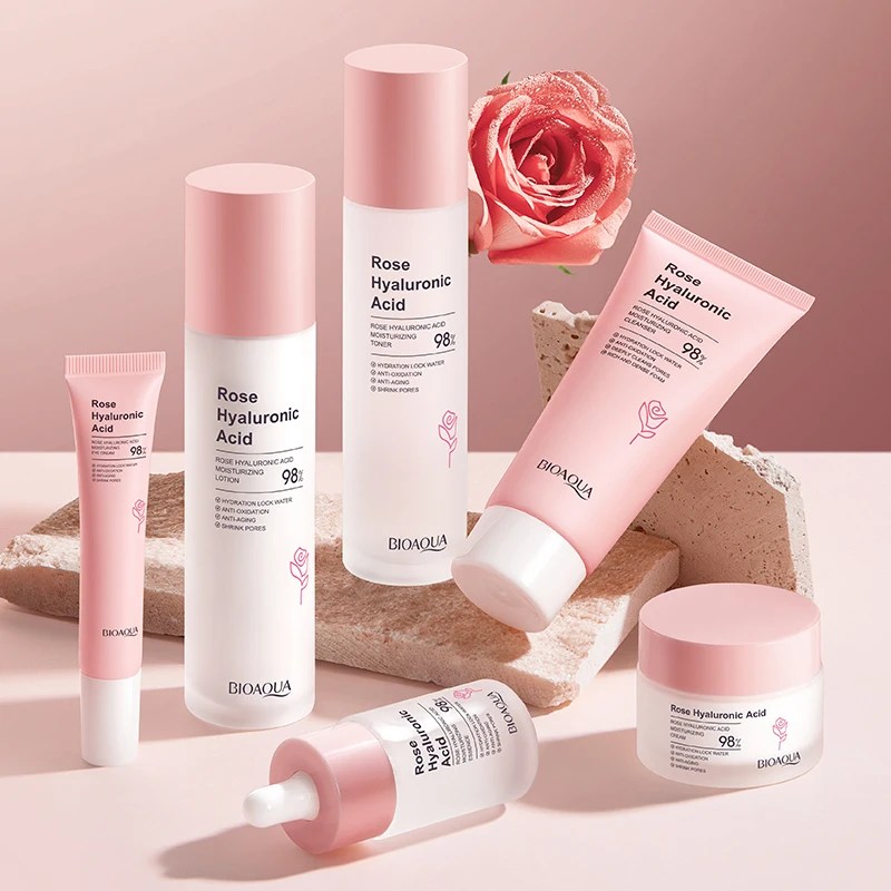 

BIOAOUA Rose Kit Наборы для ухода за кожей Увлажняющие и уменьшающие тонкие линии Очищающий продукт для пор Корейский набор продуктов для ухода за кожей из 5 предметов
