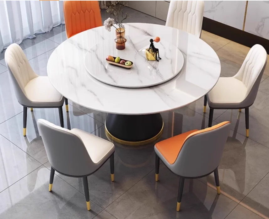 

Dining table and chair combination Modern minimalist home Italian style round table with turntable round rock dining table