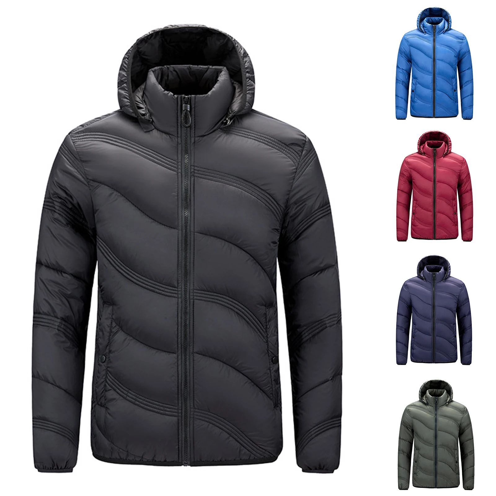 

Thickened Warm Hooded Men's Loose Down Jacket Cotton-Padded Jacket Coat Autumn Winter New Style Bone Ribbed Men's Outerwear