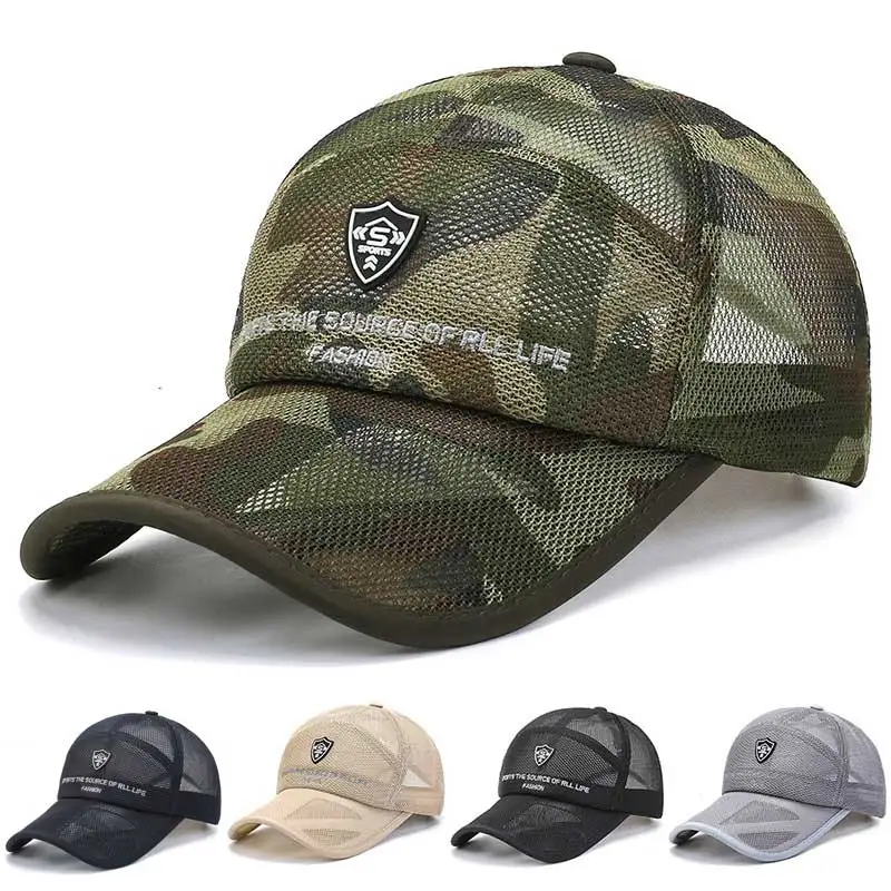 Camouflage Summer Baseball Hat for Men Breathable Mesh Big Brim Women Beach Sun Hat Lettter Embroidery Outdoor Sport Fishing Cap