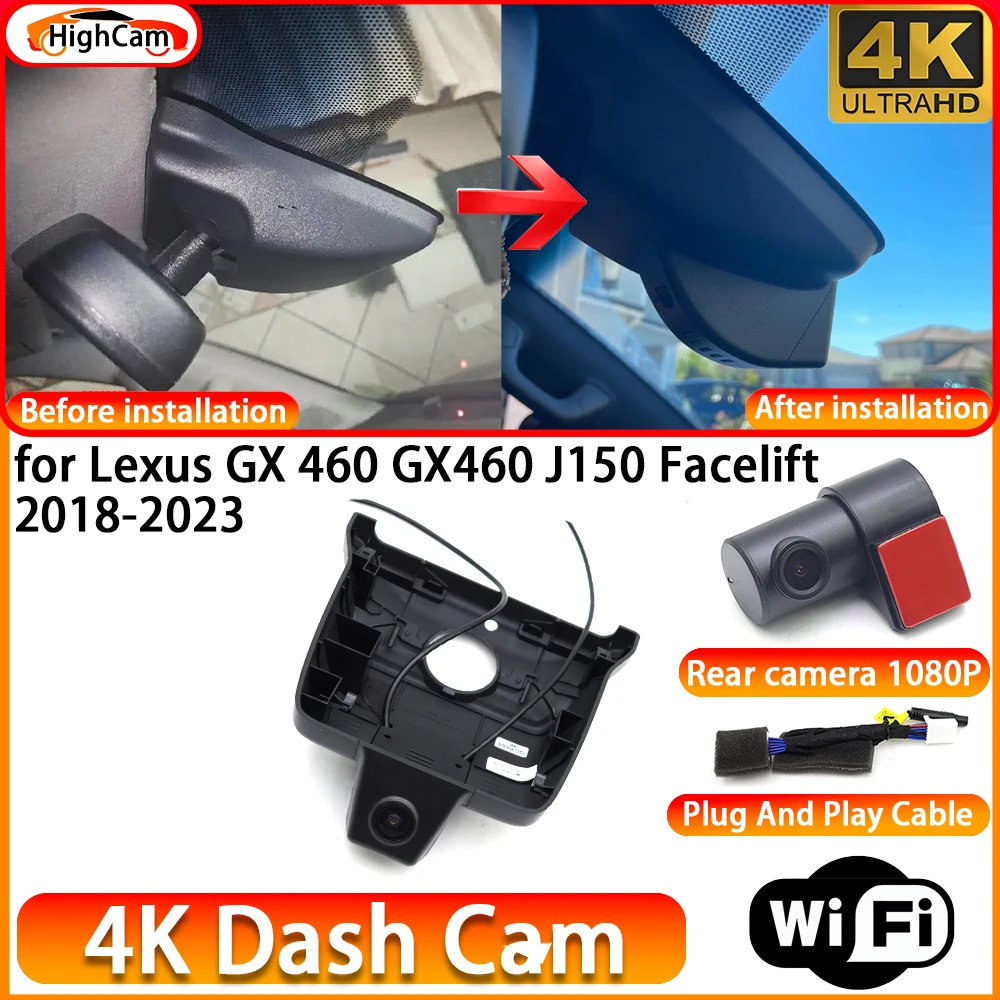 HighCam for Lexus GX 460 GX460 J150 Facelift 2018-2023 OEM 4K DVR Dash Cam Front Rear Camera WiFi Video Recorder Plug and Play
