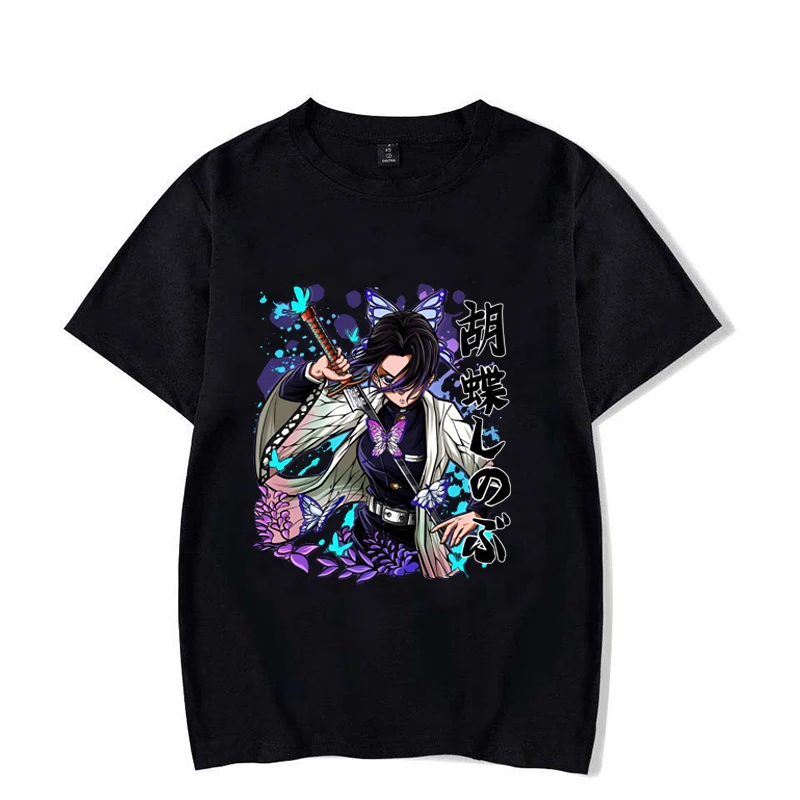 New Funny Kochou Shinobu Print T-shirt Summer Anime Pattern T Shirt Women Men Short Sleeve Loose Shirts