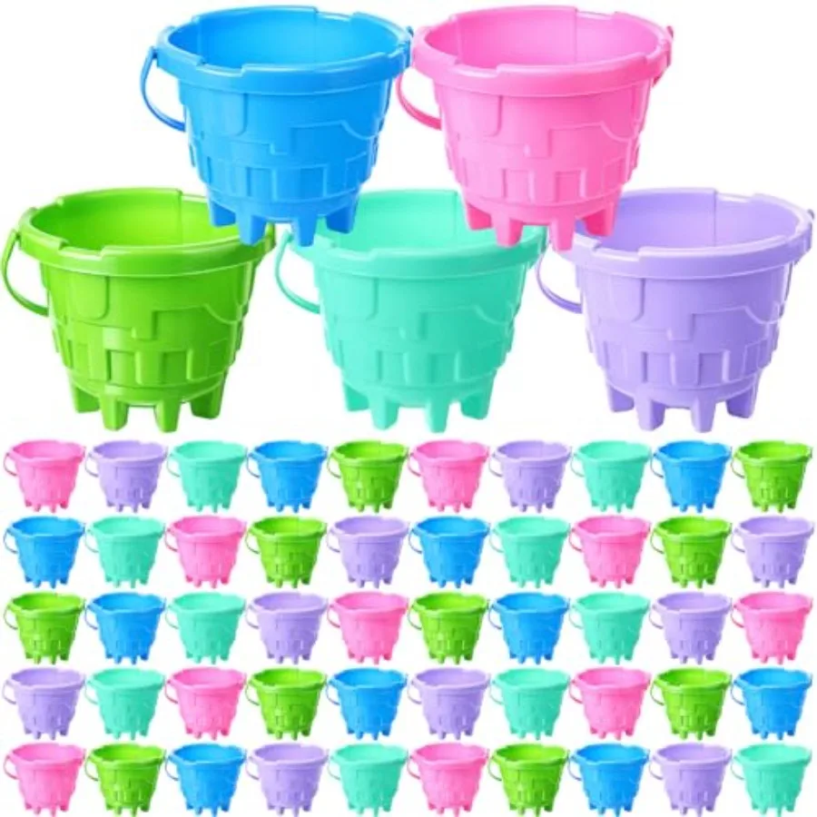 

50 шт. пляжных ведерок для песка оптом, 5,5 дюймов, разноцветные пластиковые маленькие ведерки для песка, летние игрушки для песочницы, для подарков, сувениров для вечеринок, подарочных пакетов