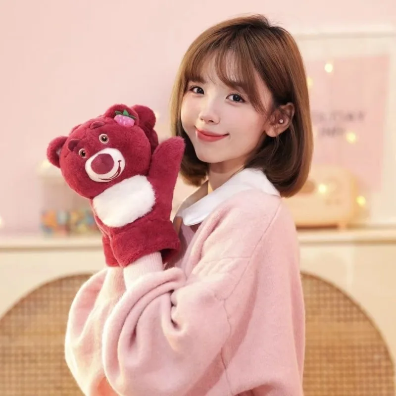 Sweet Disney Series Toy Story Lotso Cute Creative Cartoon Shape Women's Warm and Fashionable All-Wrap Mittens for Going Out