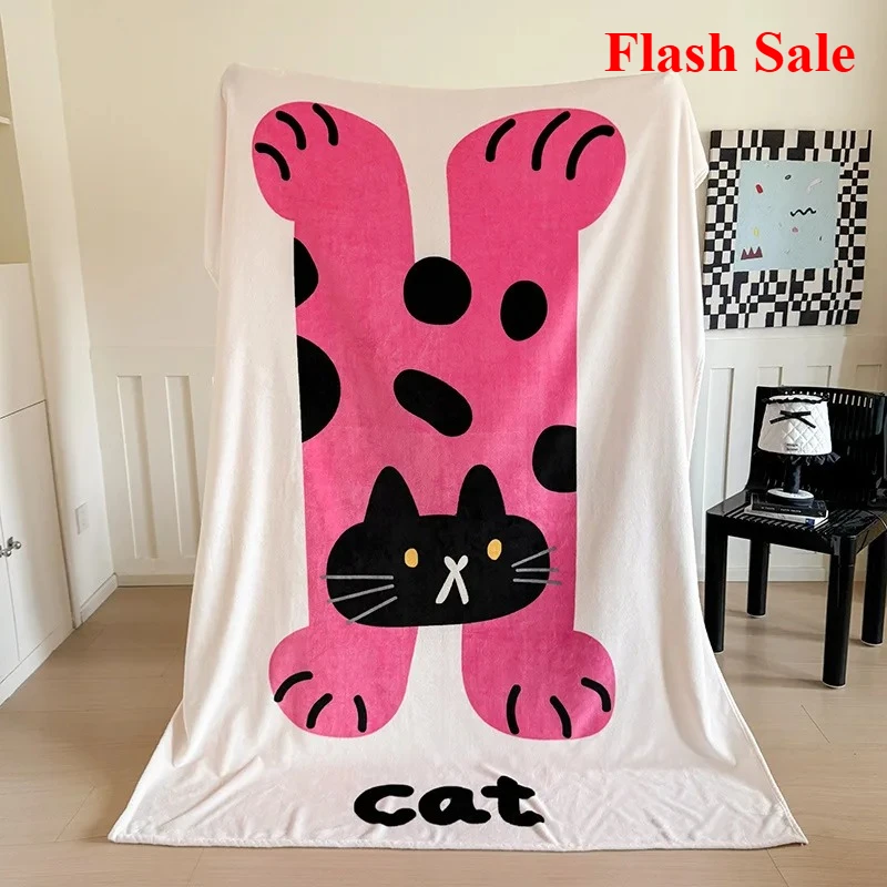 

2025 new Flash Sale milk fleece flannel blanket cartoon animal large version print casual blanket office nap casual blanket