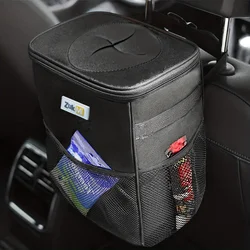 ZukMi Trash Can with Lid and Storage Pockets, 100% Leak-Proof Organizer, Waterproof Garbage Can, Multipurpose Trash Bin for Car