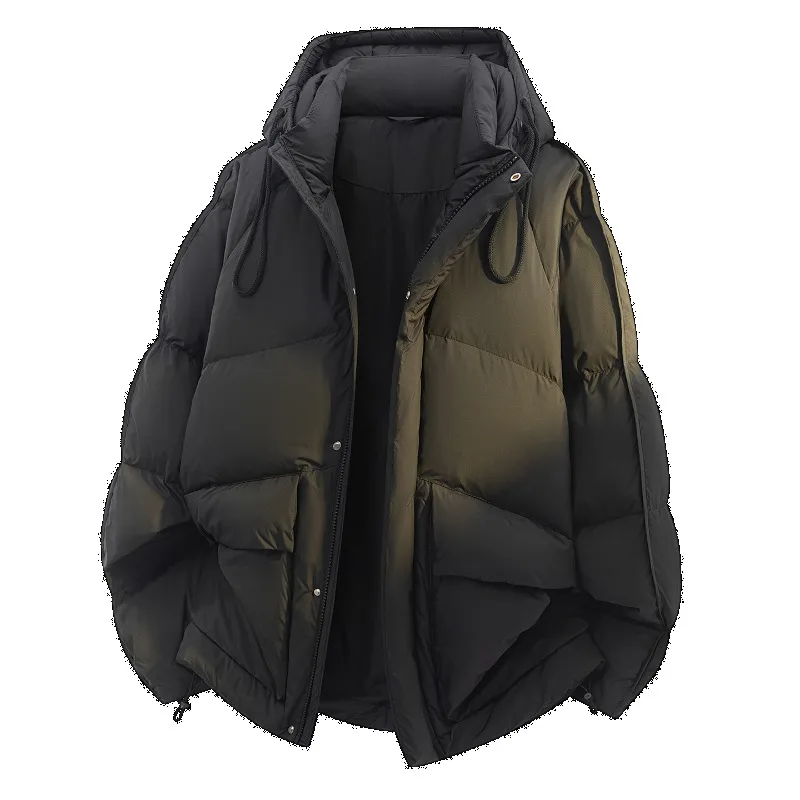 

Korean Version Winter Casual Men's Down Jacket Stand Collar Patch Pockets Loose Fit Large Size Warmth Resistant Outerwear Unisex