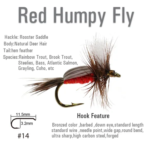 Imagen 2 del producto Wifreo pelo de ciervo mosca irresistible rojo jorobado paracaídas Adams mosca seca patrón Top diez moscas de trucha Señuelos de pesca cebos # 14
