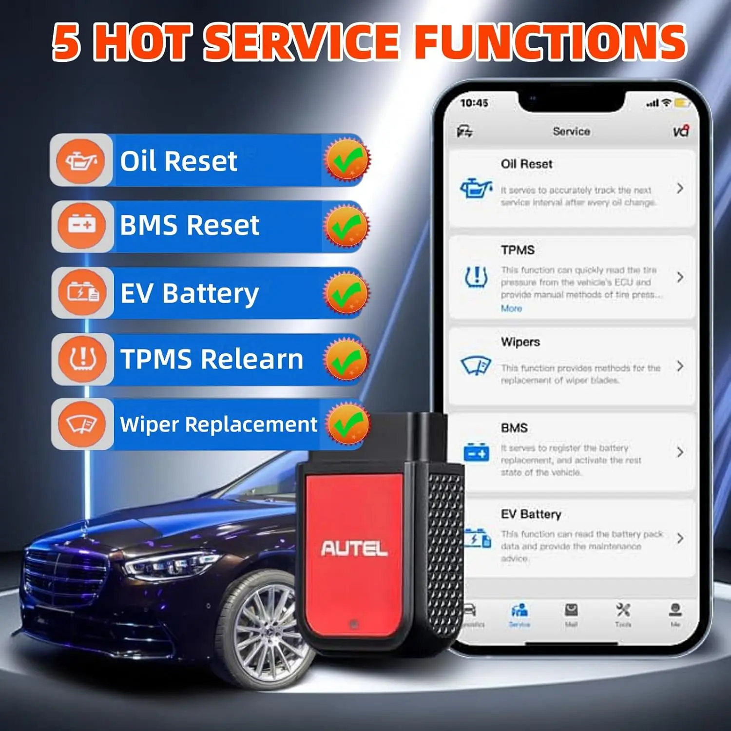 MaxiAP AP2500 OBD2 Scanner Bluetooth, All System Diagnostic Tool, 45+ Car Brands, EV Battery, for Android/iOS