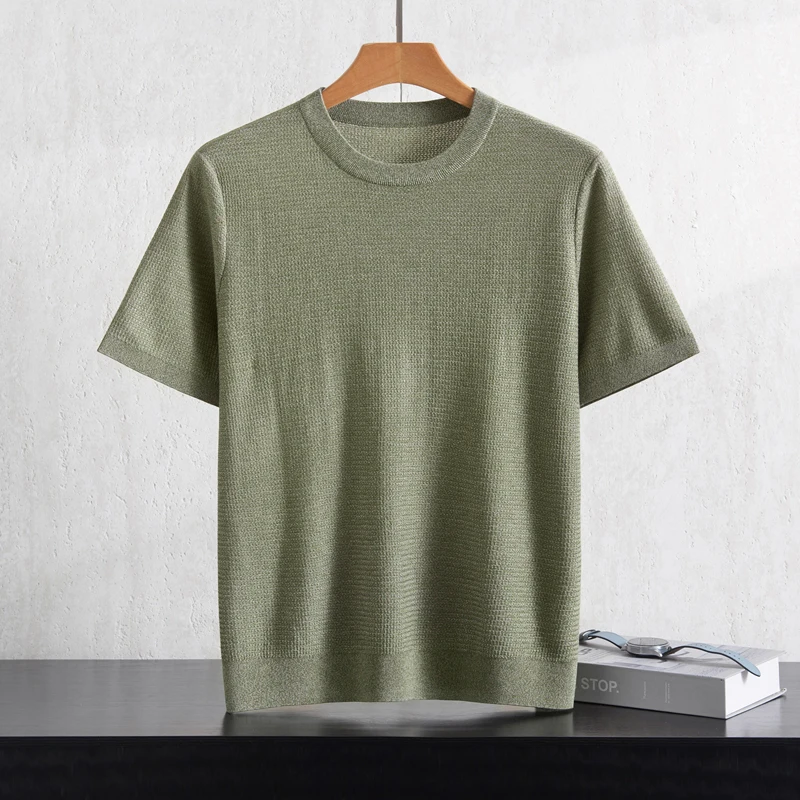 Spring and Summer New Style Extremely Simple Round Neck Lyocell Men's Versatile and Comfortable Knitted T-Shirt