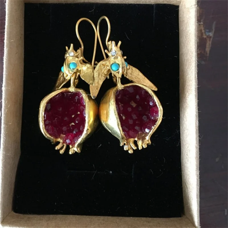 Antique Gold-Plating Pomegranate Dangle Earrings For Women Birthday Party Fashion Jewelry 2023 Custom Jewelry