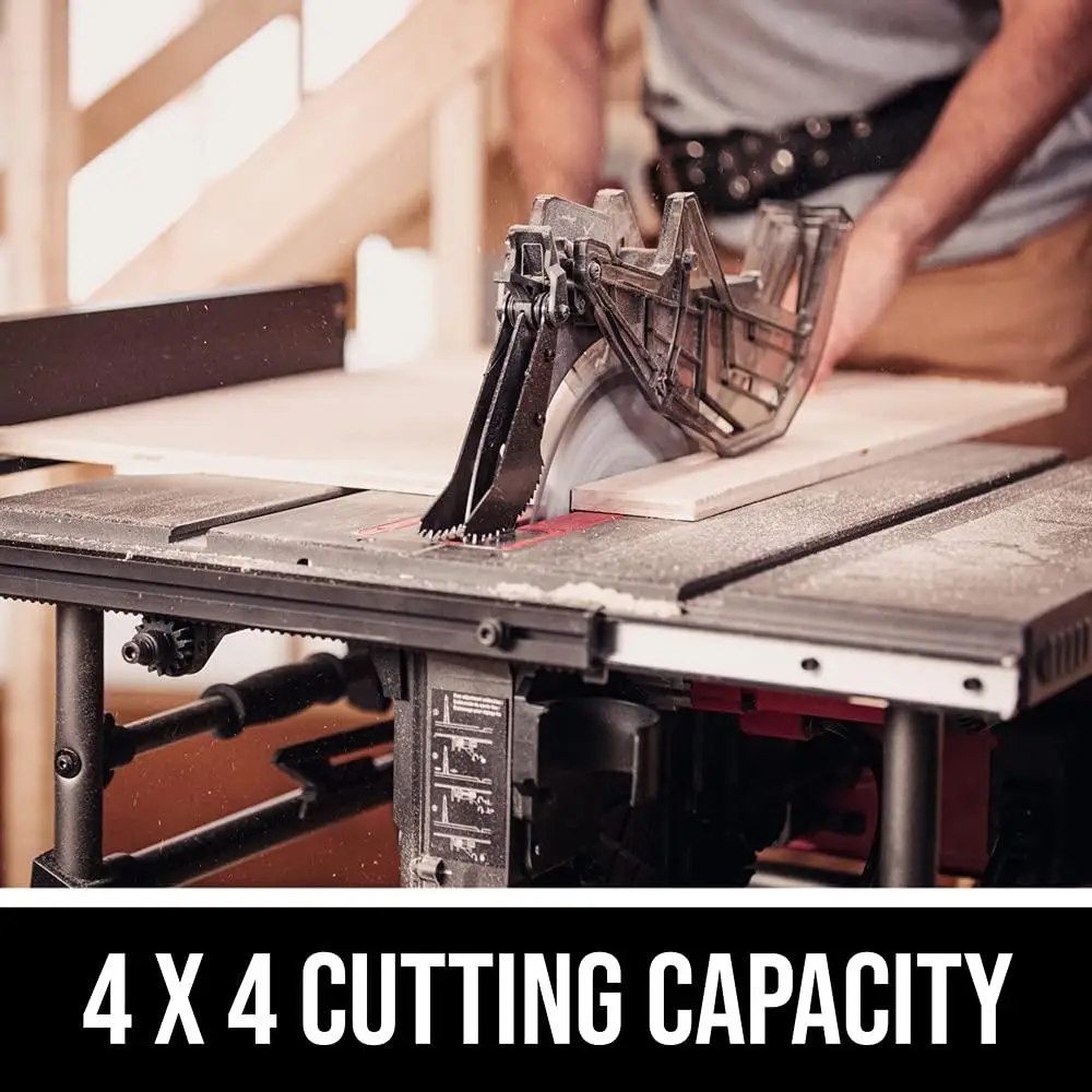 15 Amp 10 Inch Portable Jobsite Table Saw Folding Stand Rack Pinion Fence Parallel Blade Alignment Dust Port Cutting Capacity