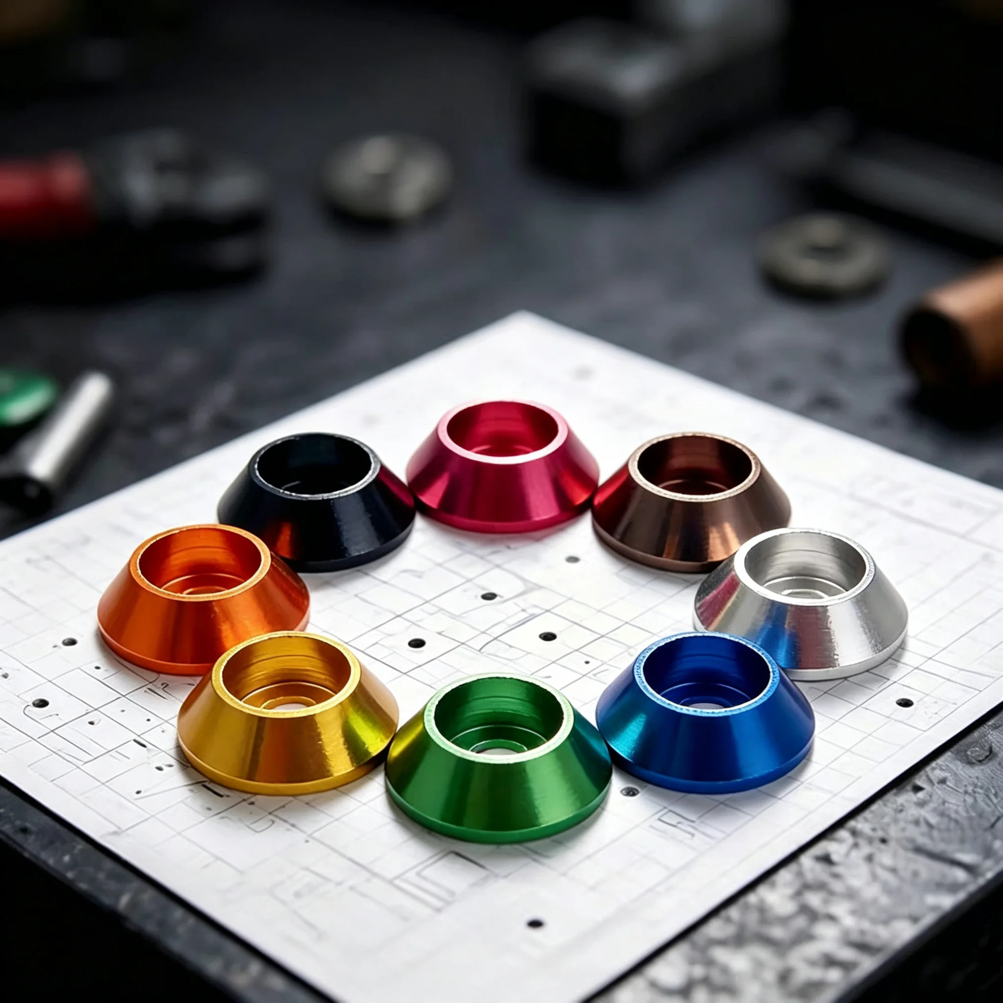 Aluminum Alloy Cap Cone Washer M2 M2.5 M3 M4 M5 M6 M8 10Pcs Colorful Hex Cap Gasket Washer RC Model Parts Hardware Fastener