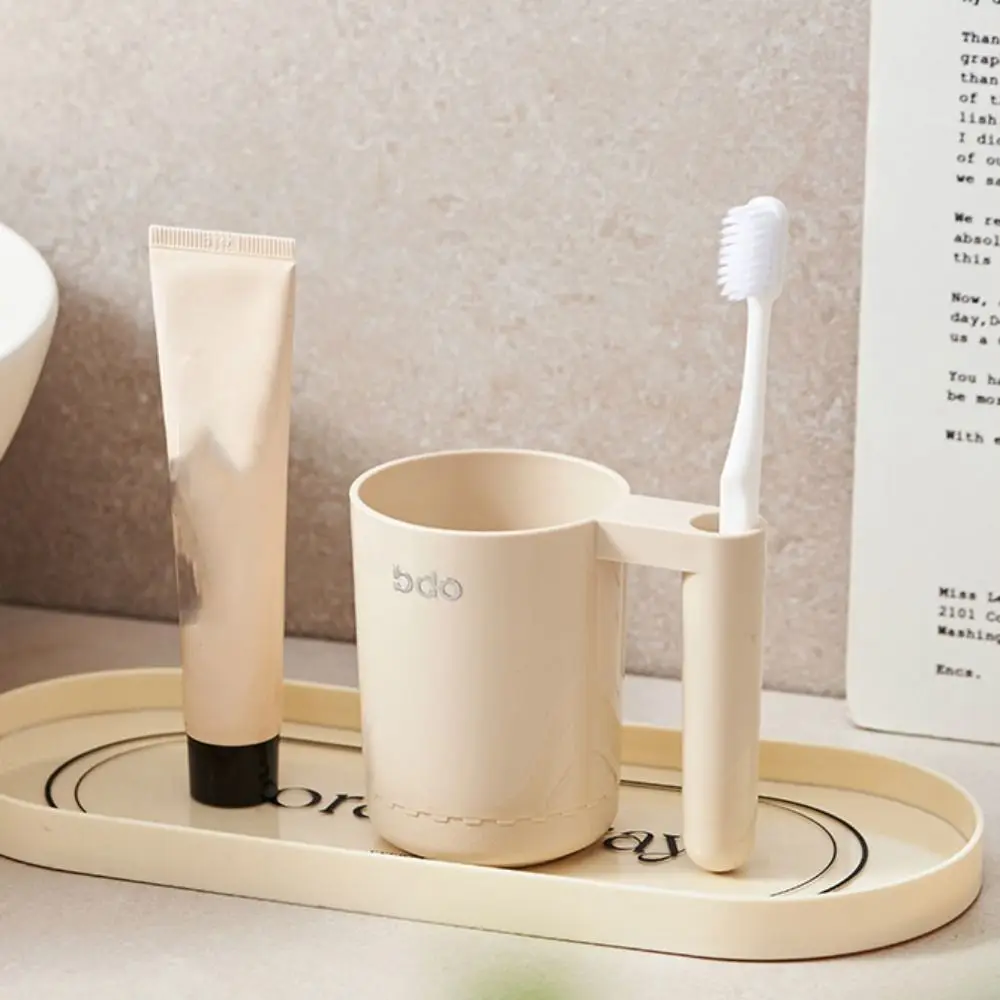 Durable Plastic Toothbrush Mouthwash Cup Cream White Simple Toothbrush Holder 2-IN-1 Washing Mouth Cup Home Bathroom Hotel